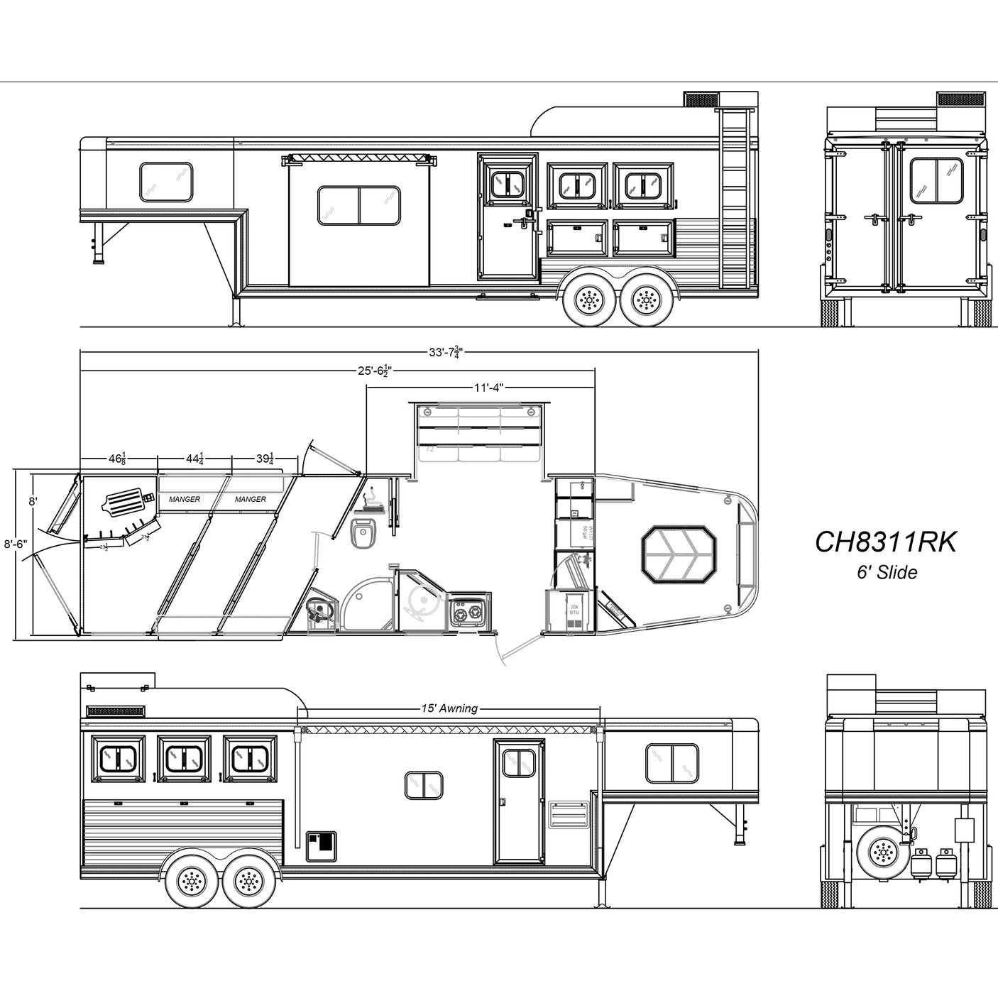 ON ORDER! 2027 Lakota Charger 3 Horse Trailer with 11' Living Quarters, Rear Kitchen