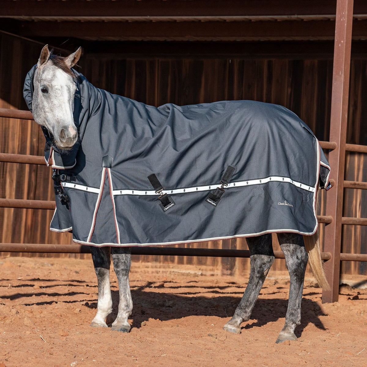 Classic Equine 5K Cross Trainer Turnout Blanket w/ Attached Hood- Charcoal
