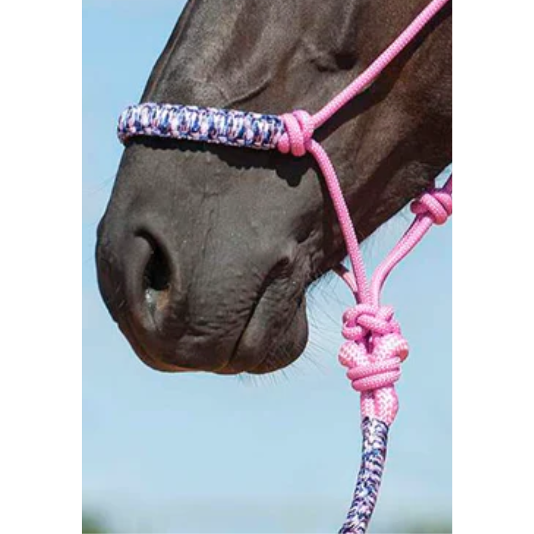 Cashel Braided Rope Nose Halter with Lead Rope - Pink Camo
