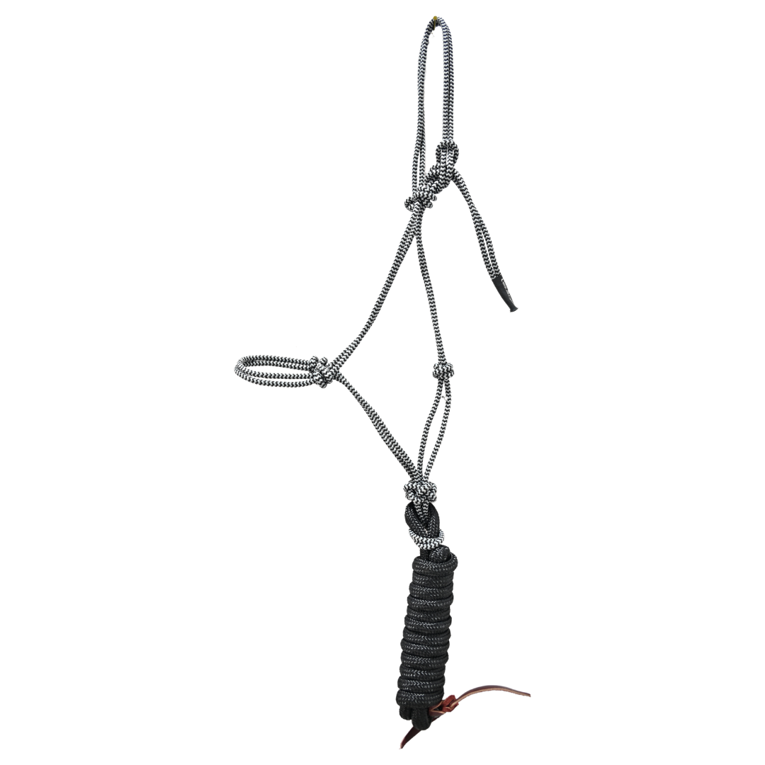 Classic Equine Rope Halter with 9' Lead Rope- Grey/Black