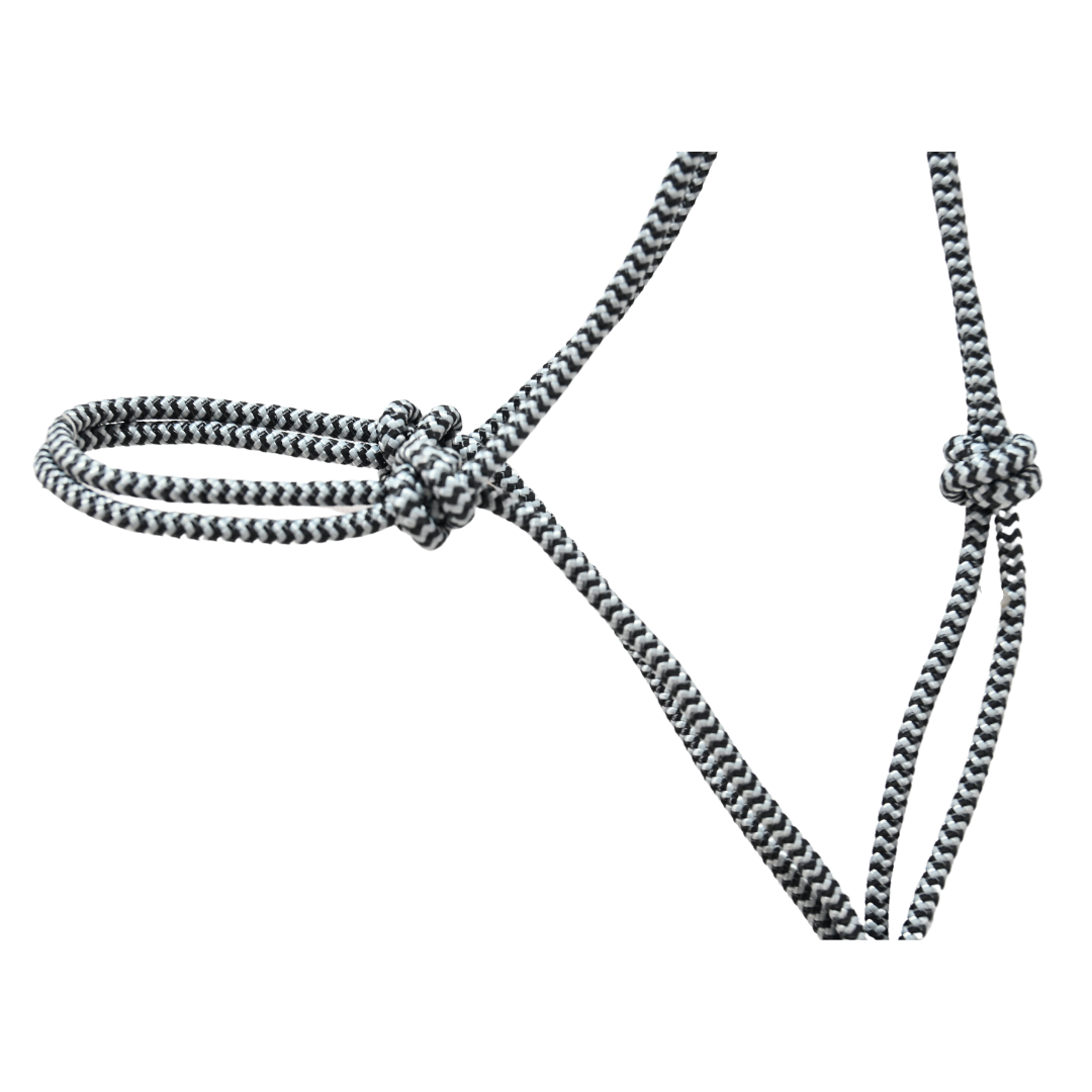 Classic Equine Rope Halter with 9' Lead Rope- Grey/Black