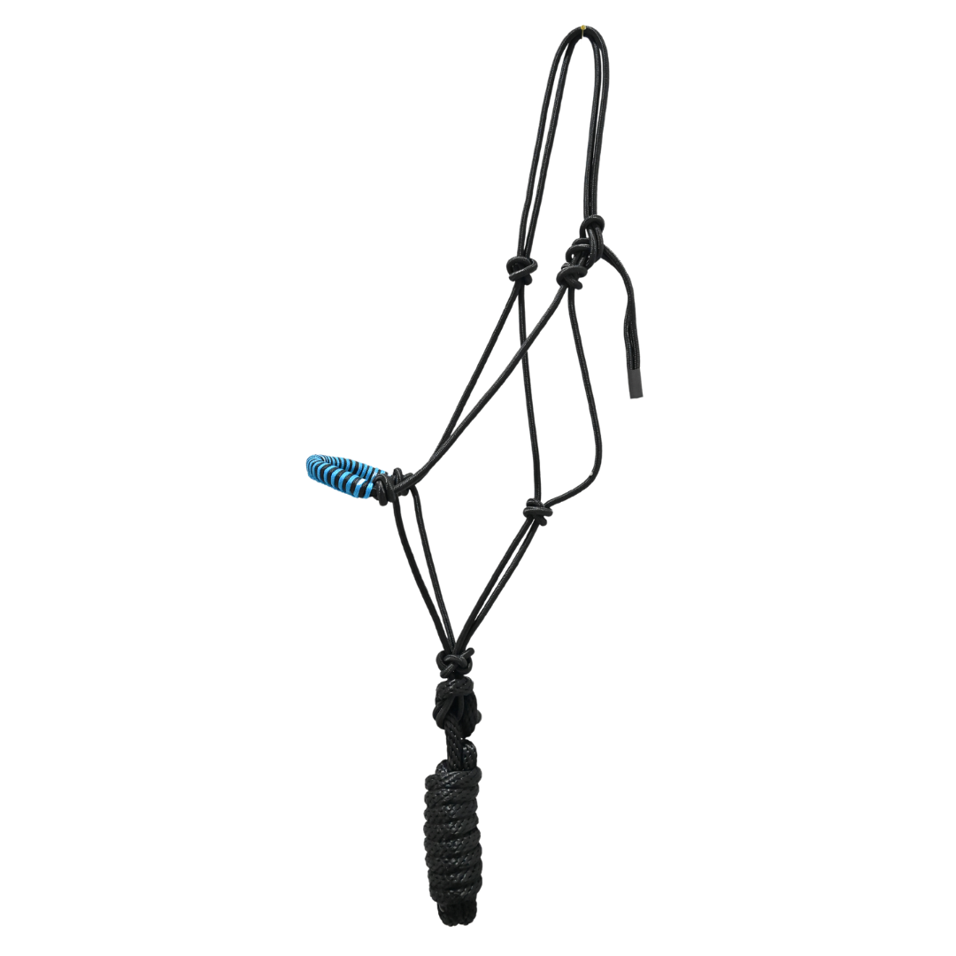 Coolhorse Black/Turquoise Braided Nose Rope Halter- 7' Black Lead