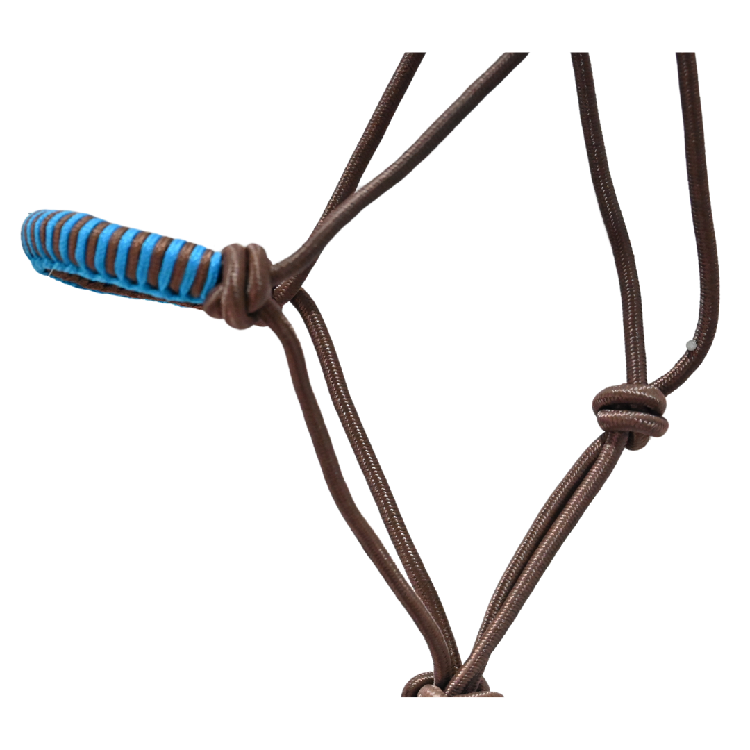 Coolhorse Brown/Turquoise Braided Nose Rope Halter- 7' Brown Lead