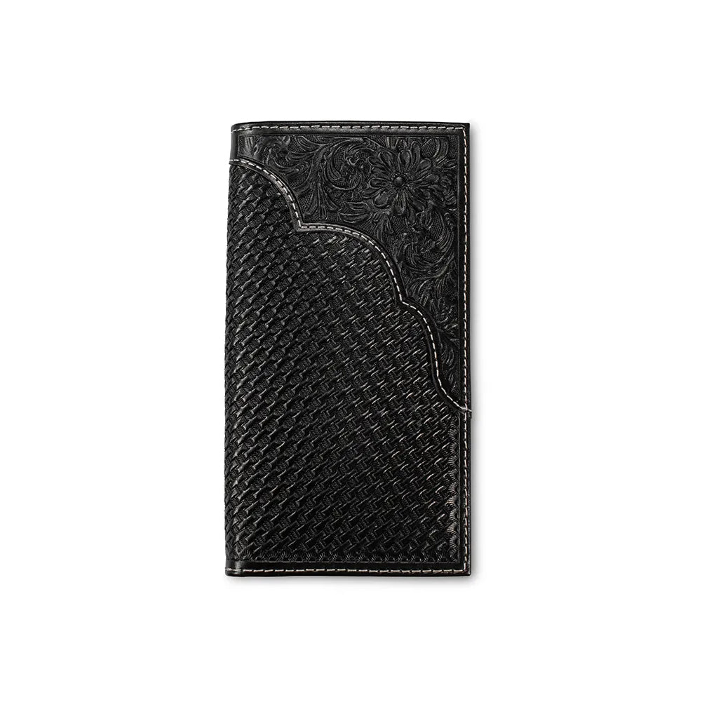 3D Leather Men's Black Basket Weave Rodeo Style Wallet
