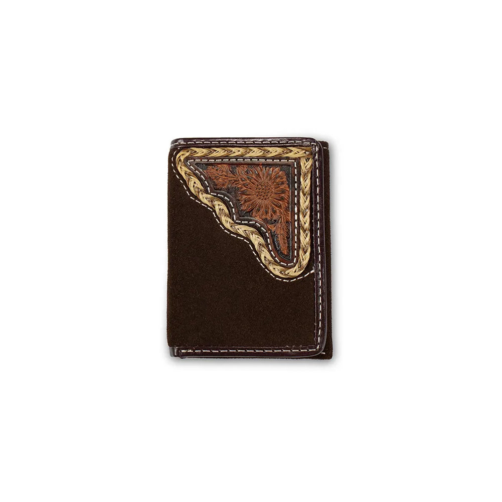 3D Leather Men's Chocolate Roughout Trifold Wallet