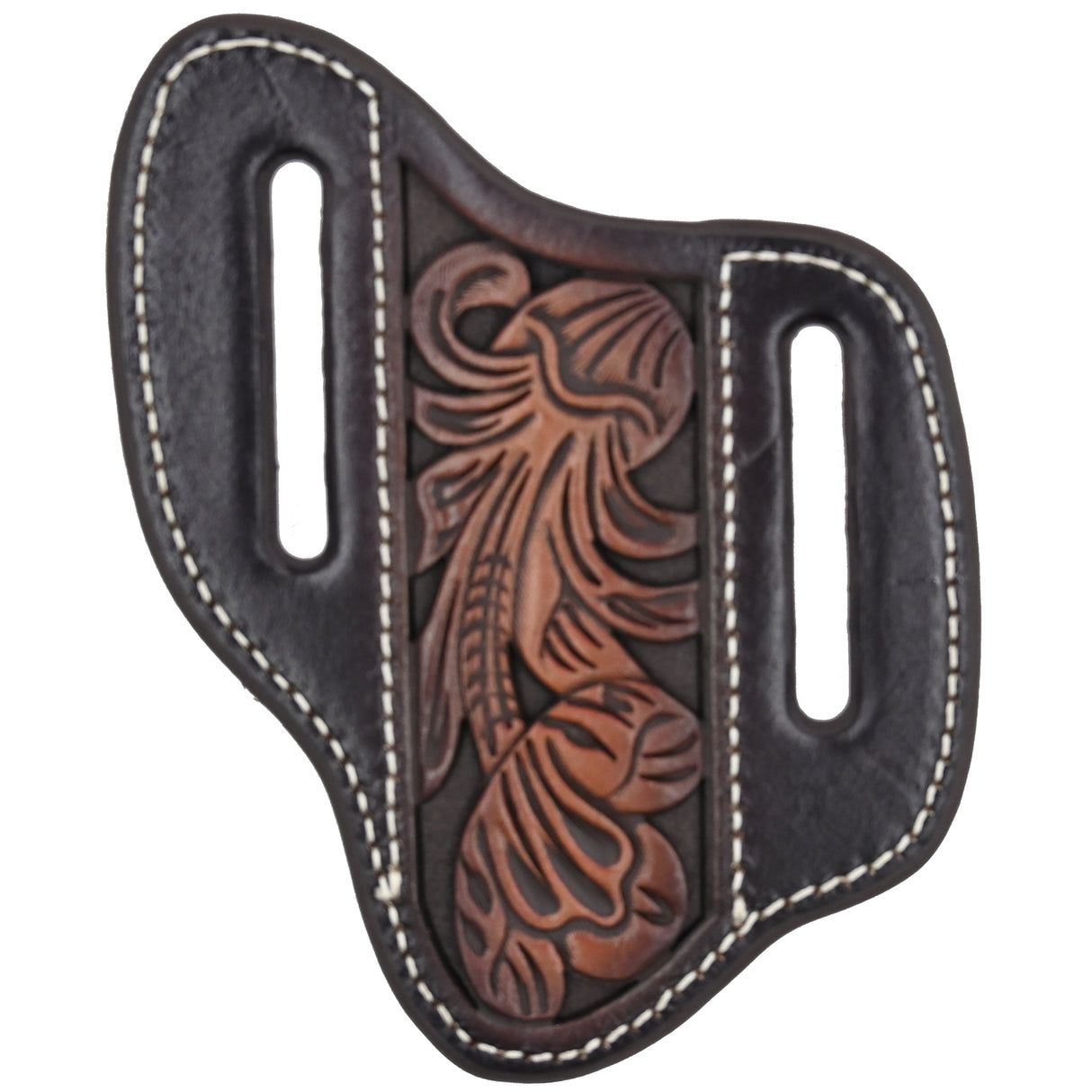 3D Leather Pancake Knife Sheath with Floral Tooling