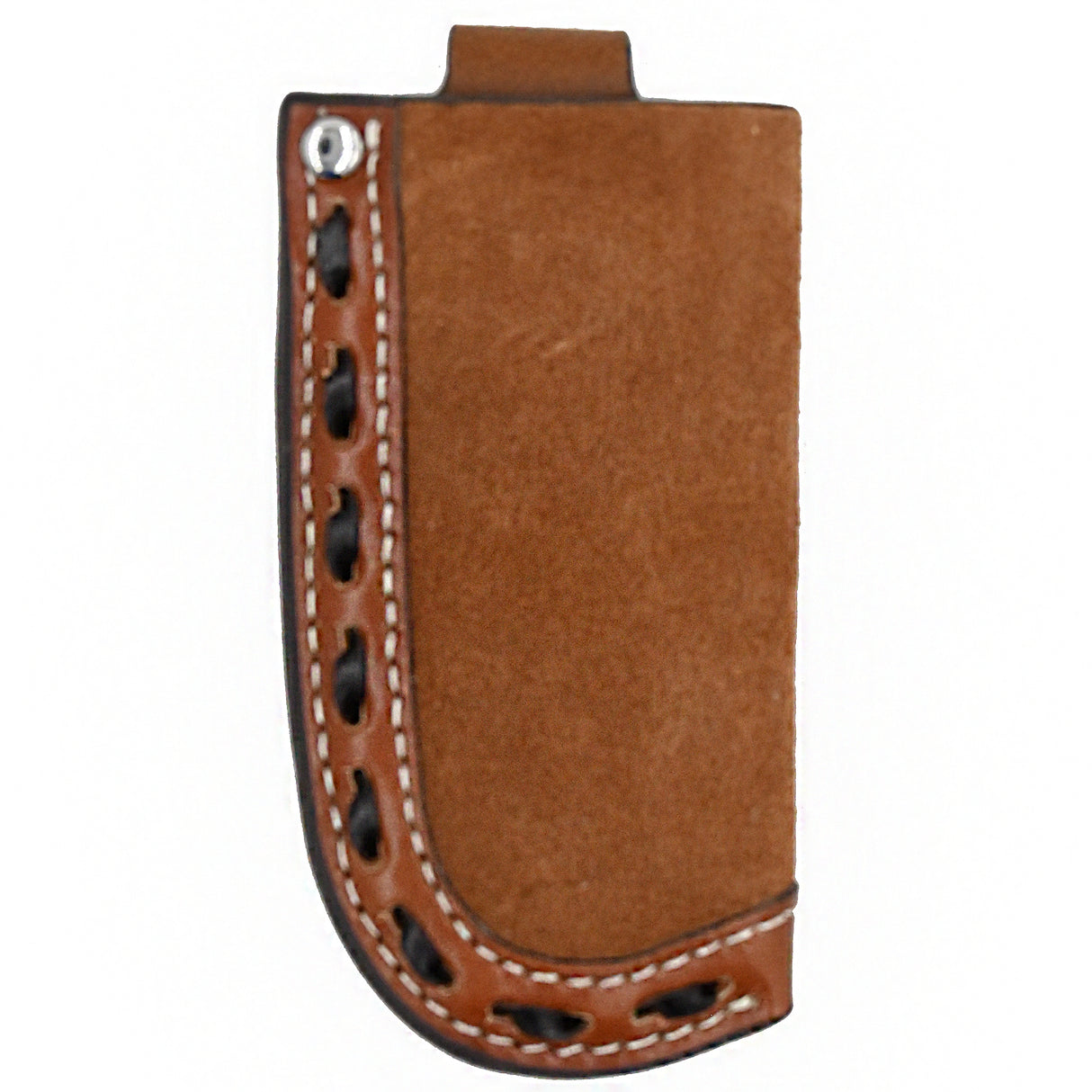 3D Small Vertical Leather Roughout Knife Sheath with Brown Buckstitch