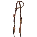Cowperson Tack Slip Ear Headstall with Copper Buckle and Patina Turquoise Spots