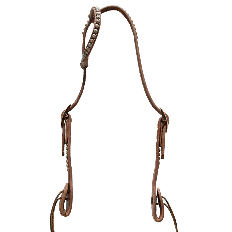 Cowperson Tack Slip Ear Headstall with Copper Buckle and Patina Turquoise Spots