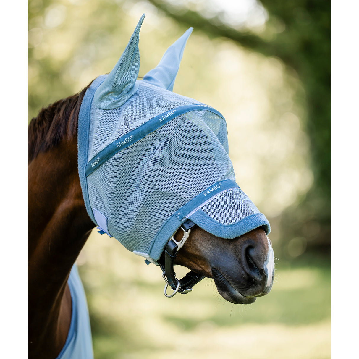 Horseware Rambo Plus Fly Mask- Heather Blue/Blue/Silver