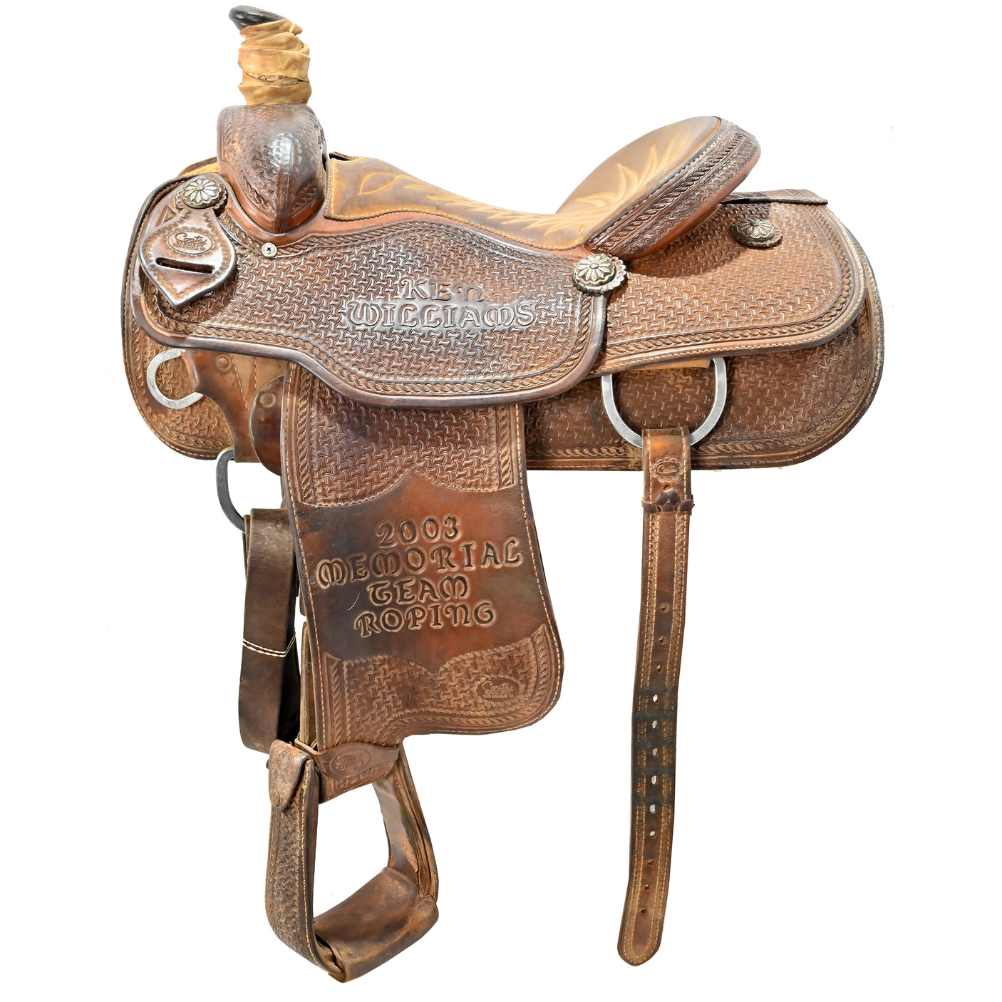 Used 15.5" Coats Trophy Team Roping Saddle