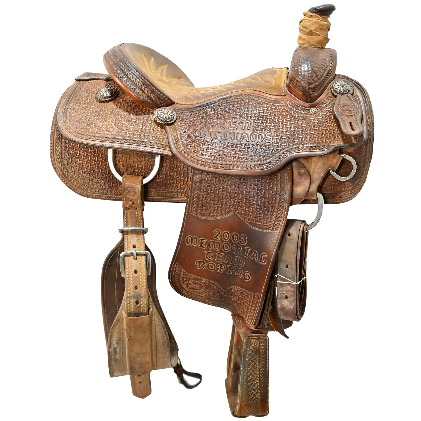 Used 15.5" Coats Trophy Team Roping Saddle