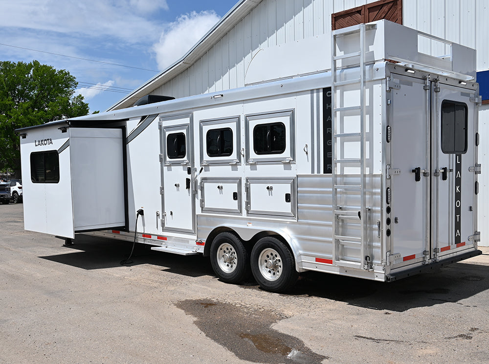 **SOLD**2025 Lakota Charger 3 Horse with 13' LQ, Slide Out, Hayrack**SOLD**