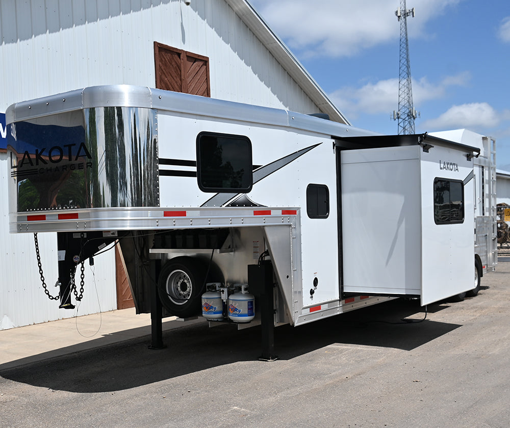 **SOLD**2025 Lakota Charger 3 Horse with 13' LQ, Slide Out, Hayrack**SOLD**
