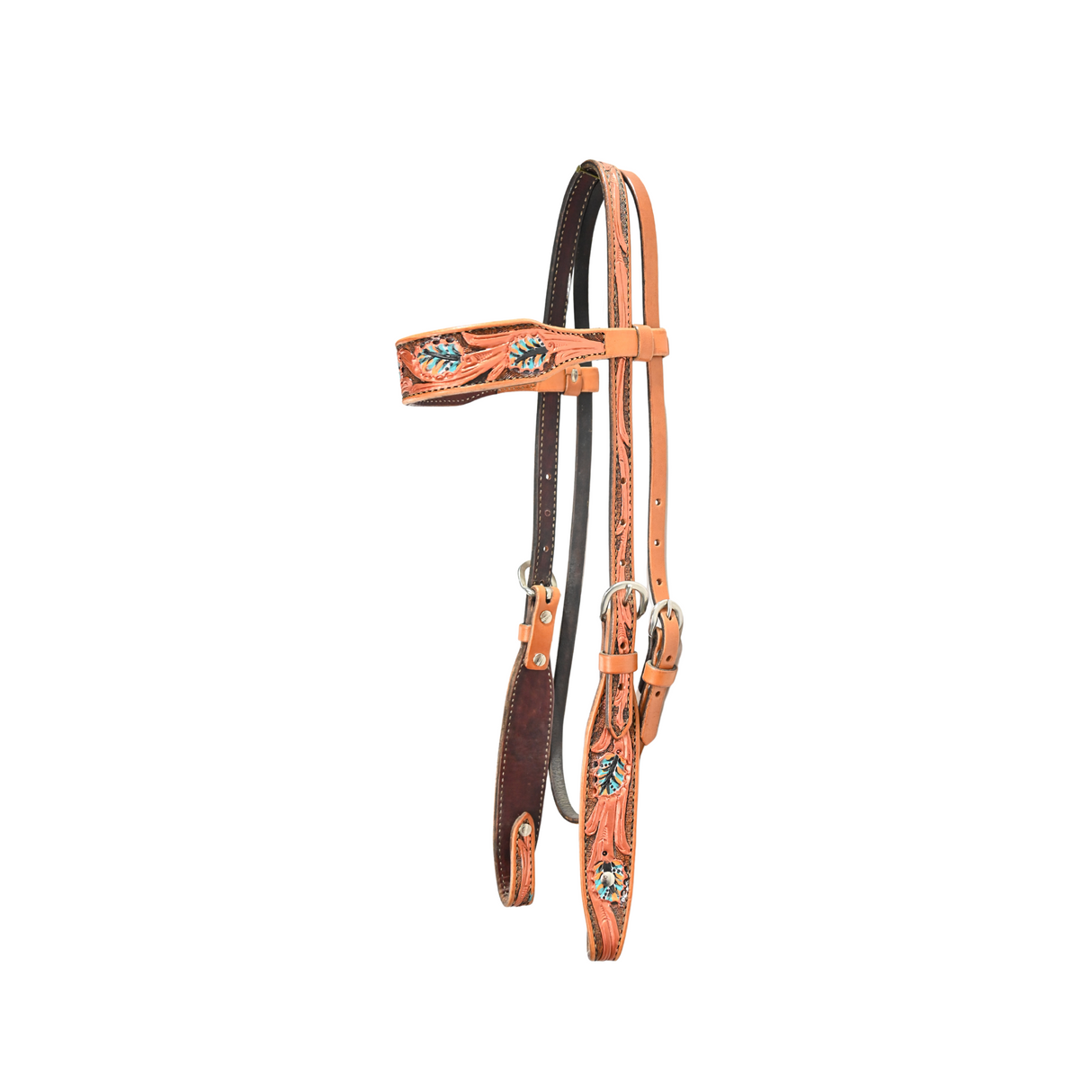 Scott Thomas Saddlery Browband Headstall with Floral Painted Tooling
