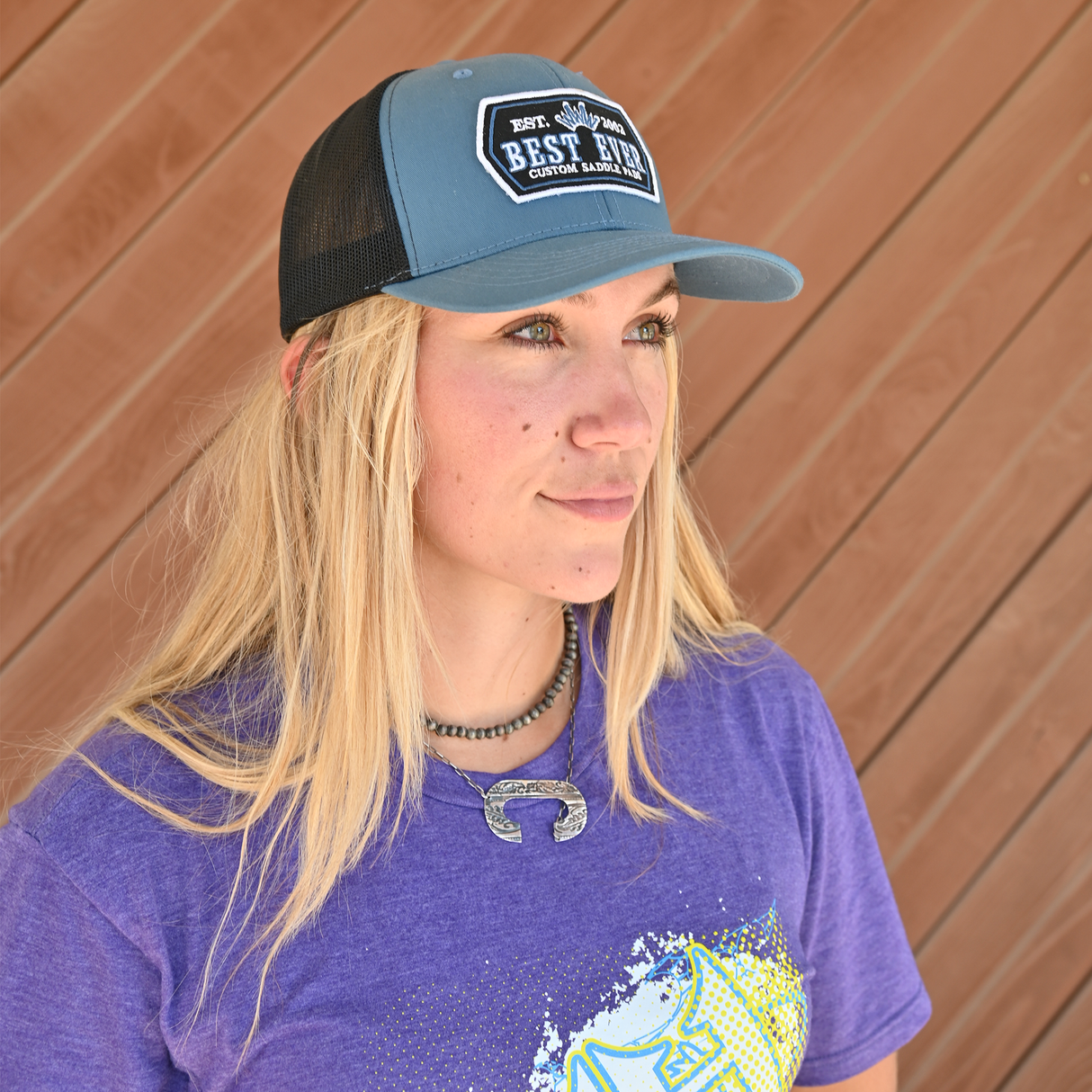 Best Ever Pacific Blue Trucker Hat with Black Patch