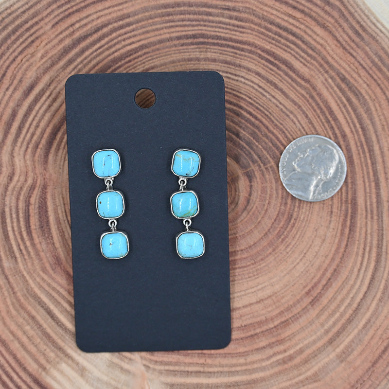 The Fallon Dangle Earring 3 Stone with Kingman Turquoise