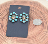 The Serena Earring Oval Cluster Stud With Spiny Oyster and Turquoise