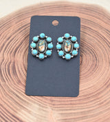 The Serena Earring Oval Cluster Stud With Spiny Oyster and Turquoise