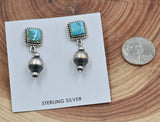 The Saylor Stud Earrings with Turquoise Stones and Dangle Pearls