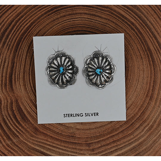 The Bailey Concho Stud Earrings with Kingman Turquoise Stone