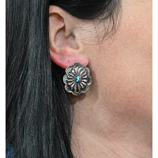 The Bailey Concho Stud Earrings with Kingman Turquoise Stone