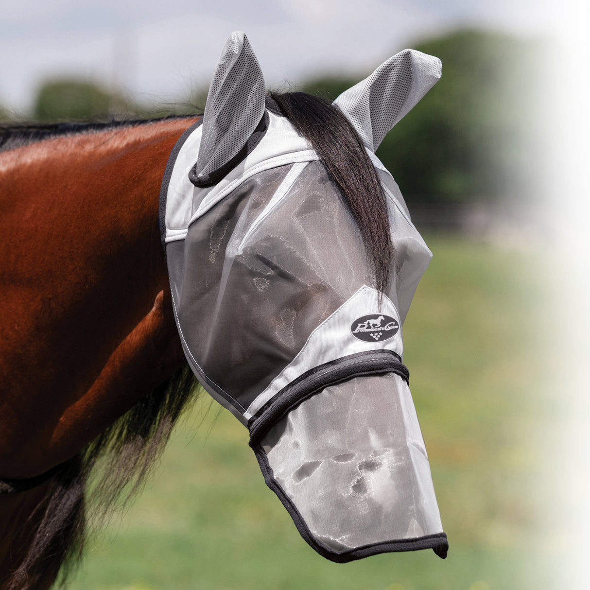 Professional's Choice Fly Screen Fly Mask with Nose Cover- Grey