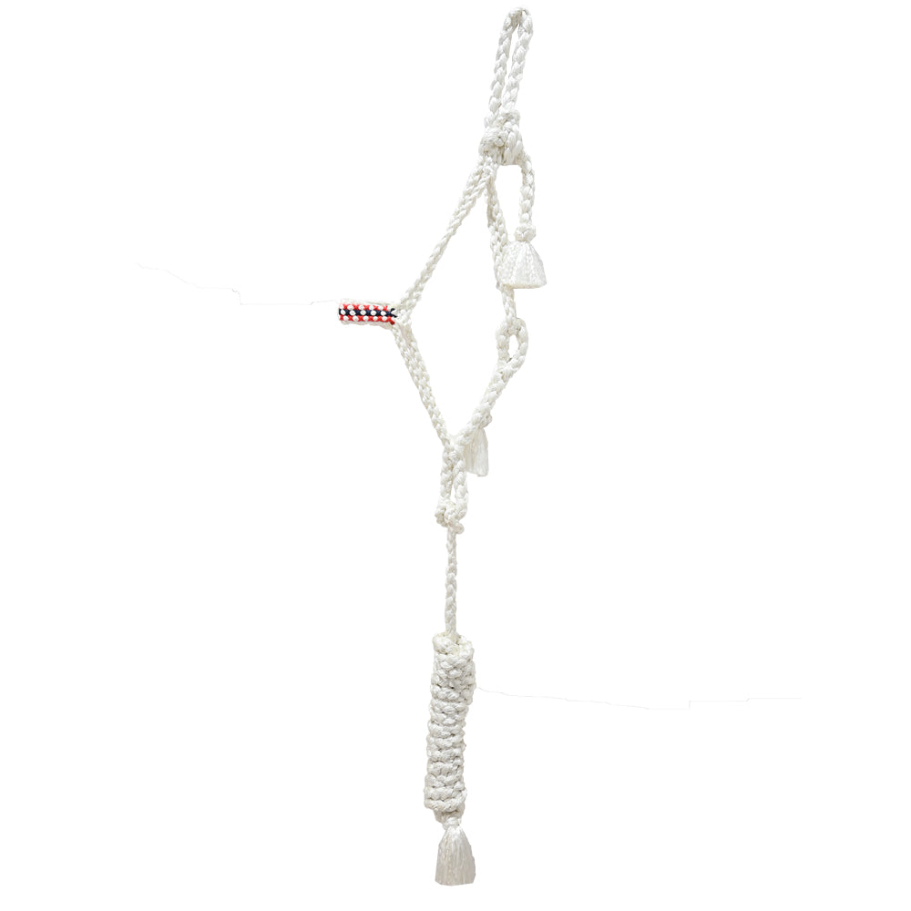 Professional's Choice White Braided Halter with Lead Rope- Red and Navy Stitching
