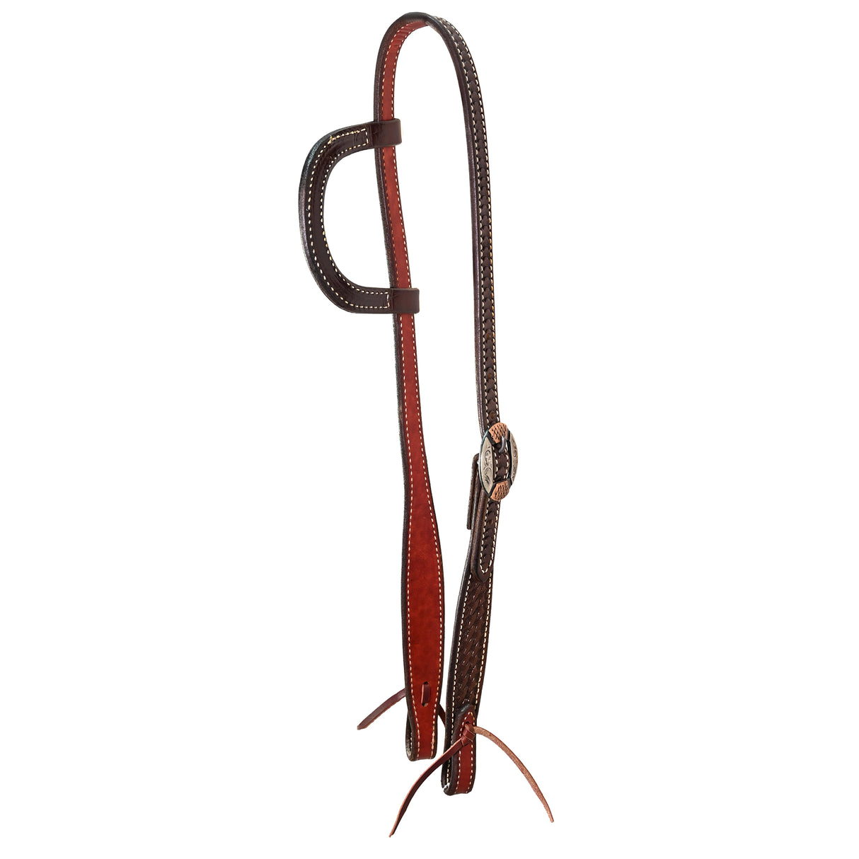 Scott Thomas Saddlery Chocolate Basket Stamped Slip Ear Headstall with Copper Rasp Buckle