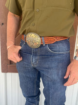 Coolhorse Leather 1 1/2" Crazy Leg Stamped Belt- Pre-Made, Handmade in Amarillo, TX