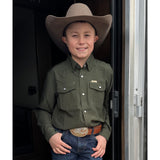 San Jac Youth Long Sleeve Performance Pearl Snap Shirt - Olive Green