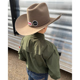 San Jac Youth Long Sleeve Performance Pearl Snap Shirt - Olive Green