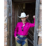 Coolhorse Women's Long Sleeve Magenta Pearl Snap Button Up Shirt
