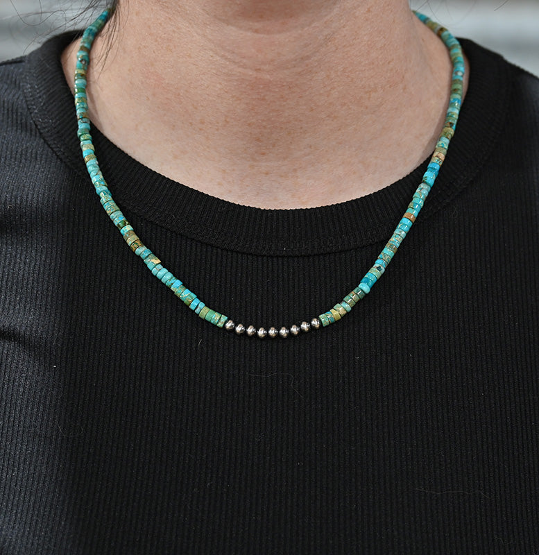 The Morgan Necklace Kingman Turquoise with Navajo Pearls-17"