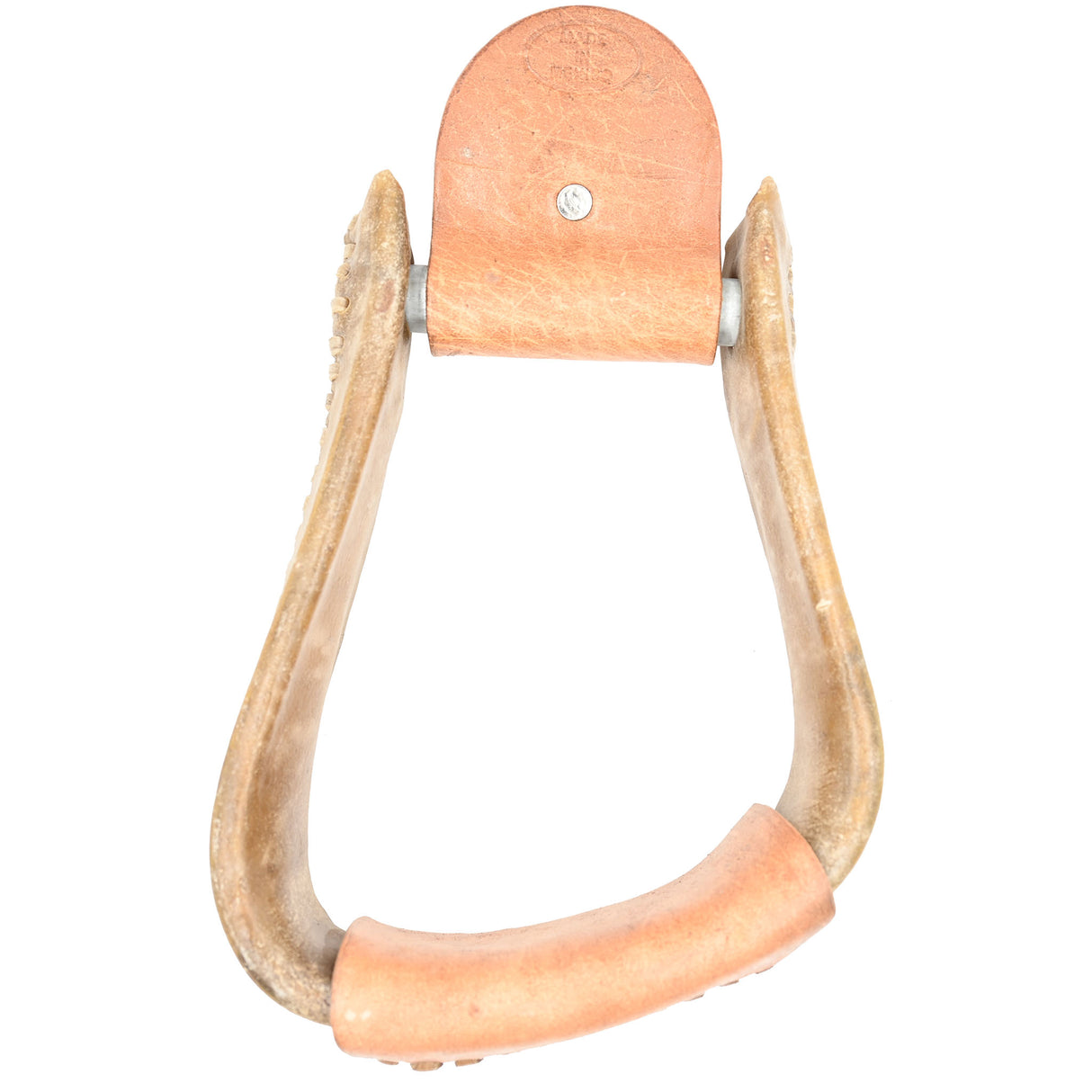Jerry Beagley 3 1/2" Rawhide Covered Crooked Roper Stirrups