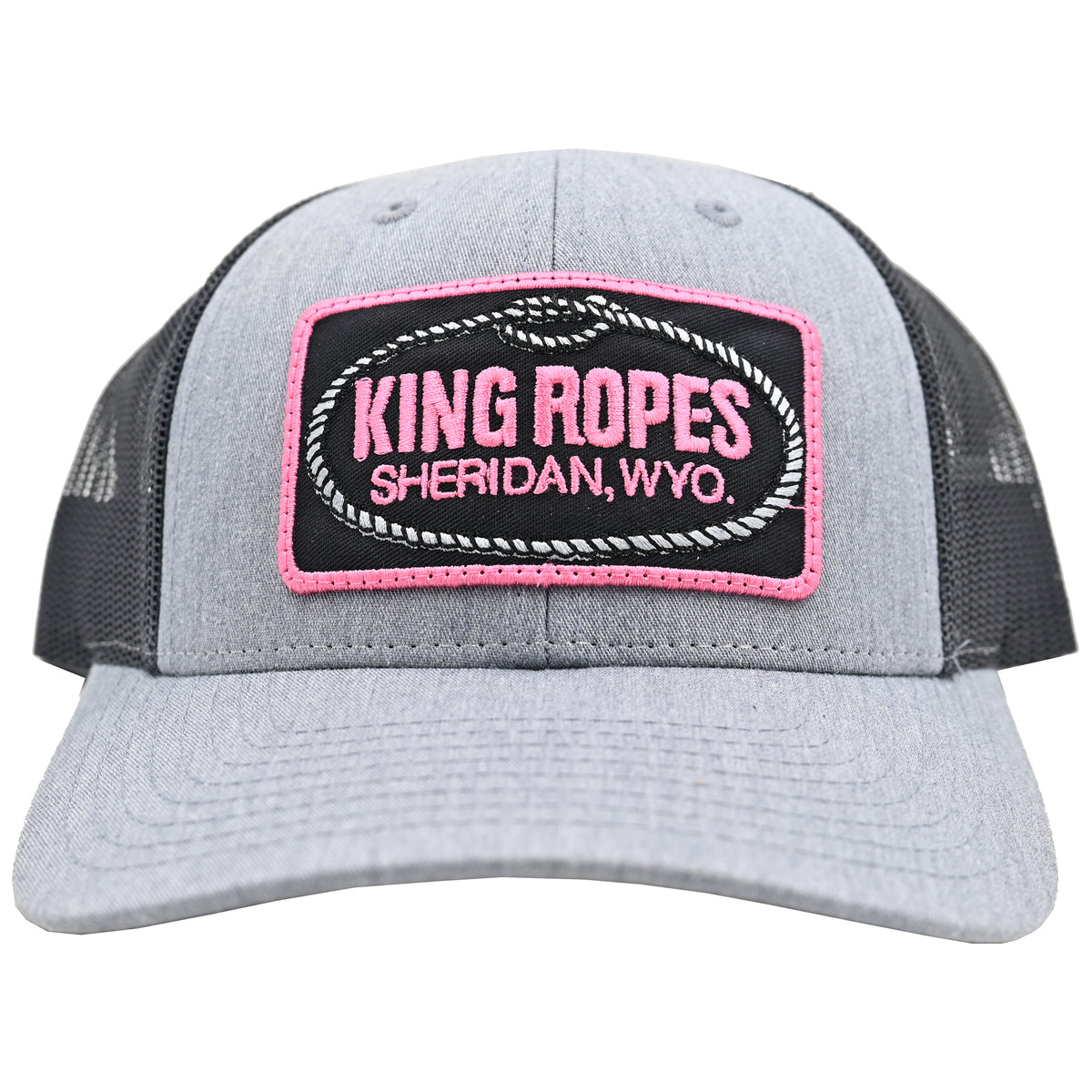 King Ropes Cap in Charcoal with Black Mesh and Pink Patch