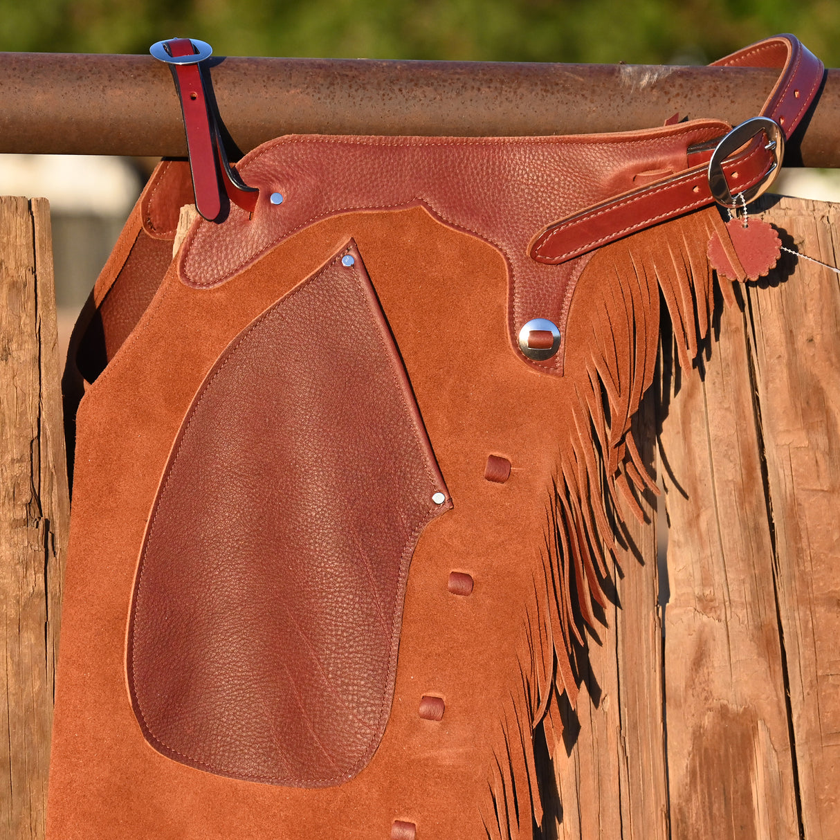 K Bar J Leather Co. Unisex Rust Roughout Shotgun Chaps