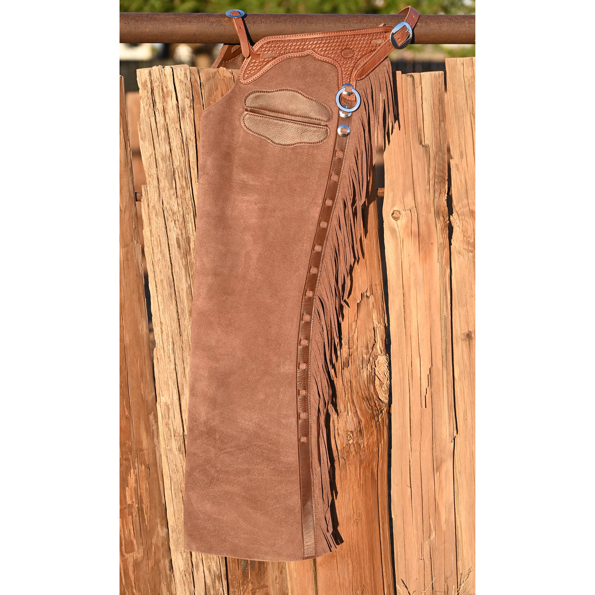 K Bar J Leather Co. Unisex Antique Walnut Roughout Versatility Chaps