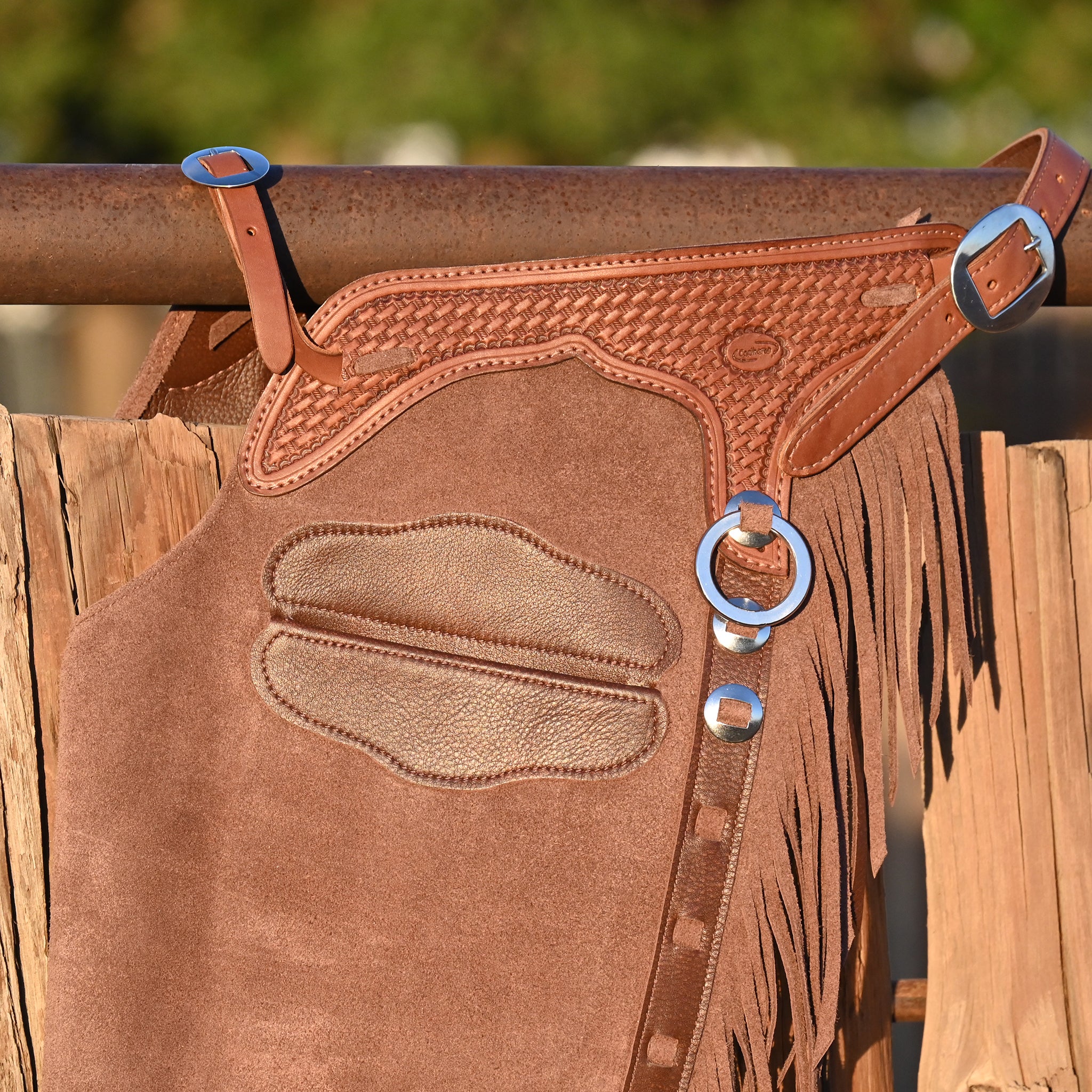 K Bar J Leather Co. Unisex Antique Walnut Roughout Versatility Chaps