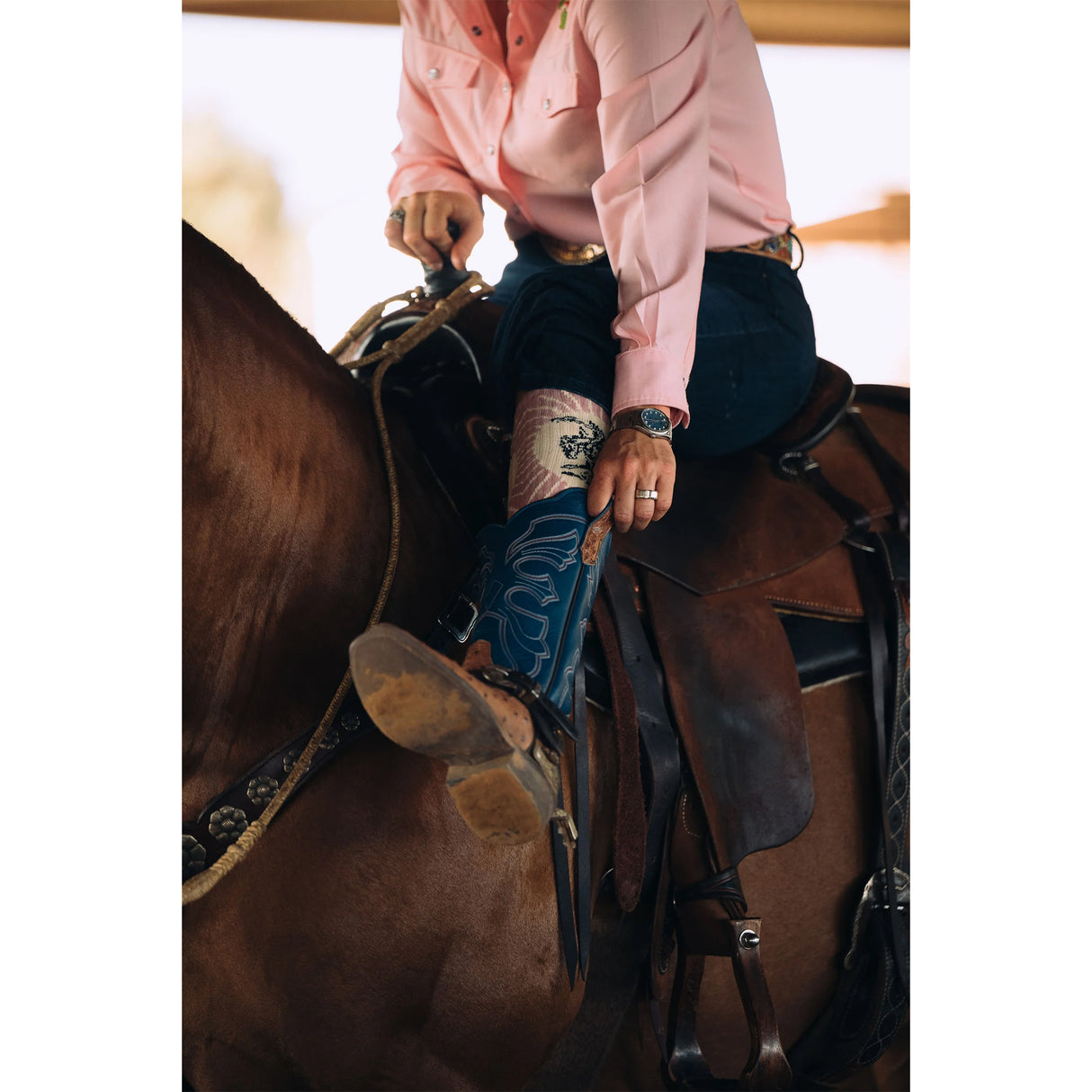 Lucky Chuck Fringe Bucking Dusty Pink Western Cowgirl Performance Socks