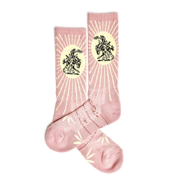 Lucky Chuck Fringe Bucking Dusty Pink Western Cowgirl Performance Socks