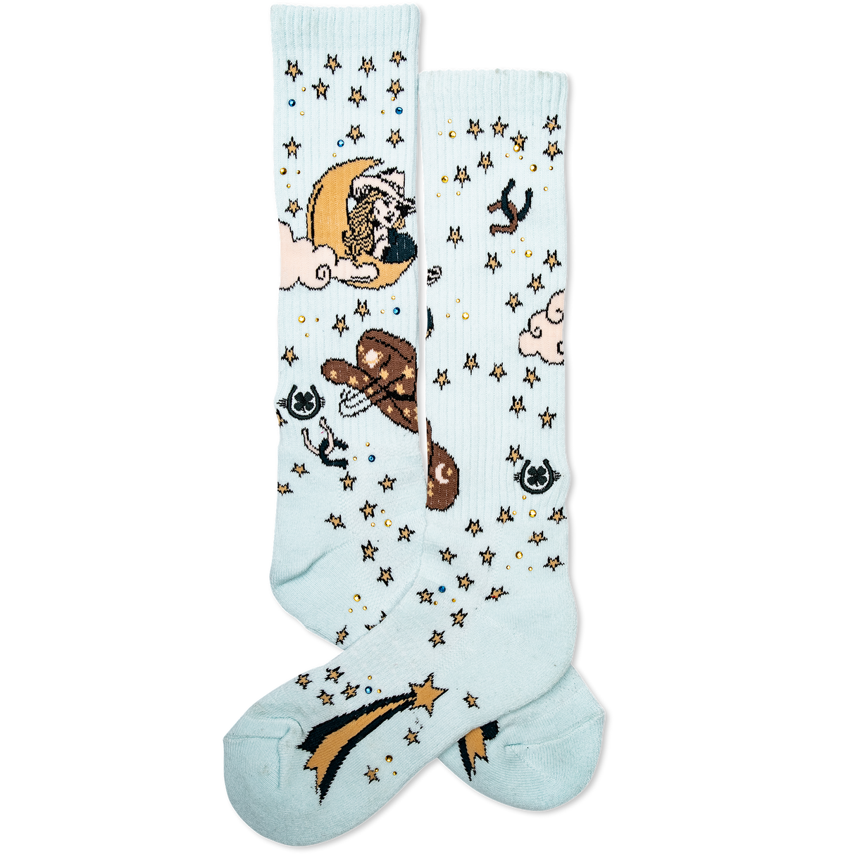 Lucky Chuck Cosmic Cowgirl Light Blue Western Performance Socks