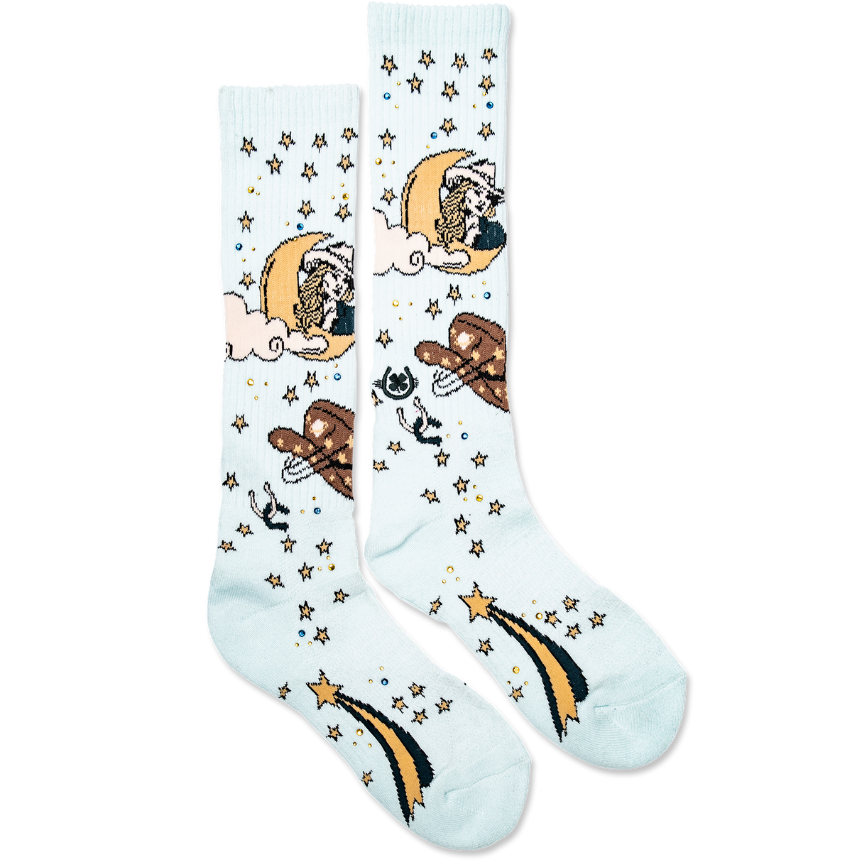 Lucky Chuck Cosmic Cowgirl Light Blue Western Performance Socks