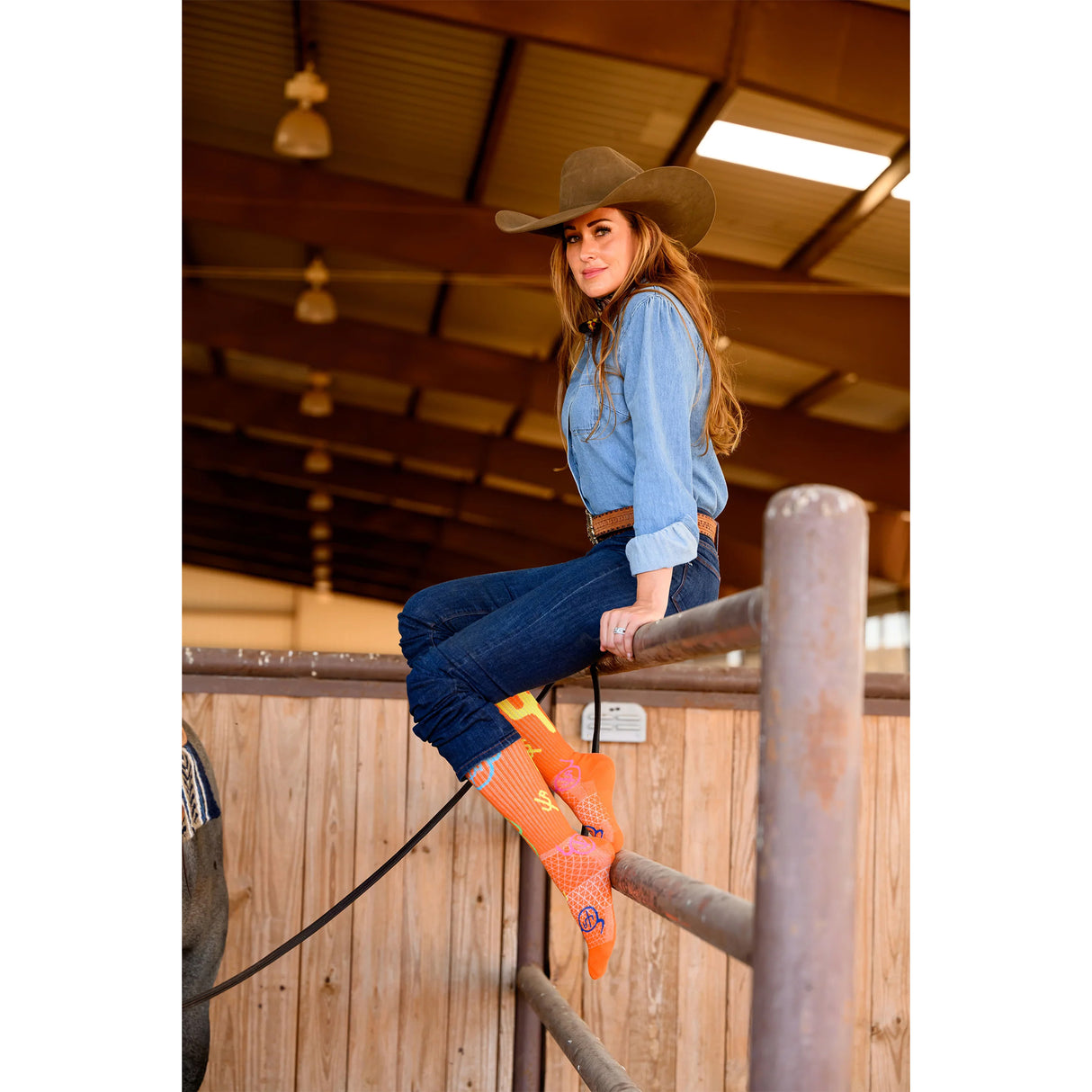 Lucky Chuck/Cactus Alley Moo Cactus Orange Western Performance Socks