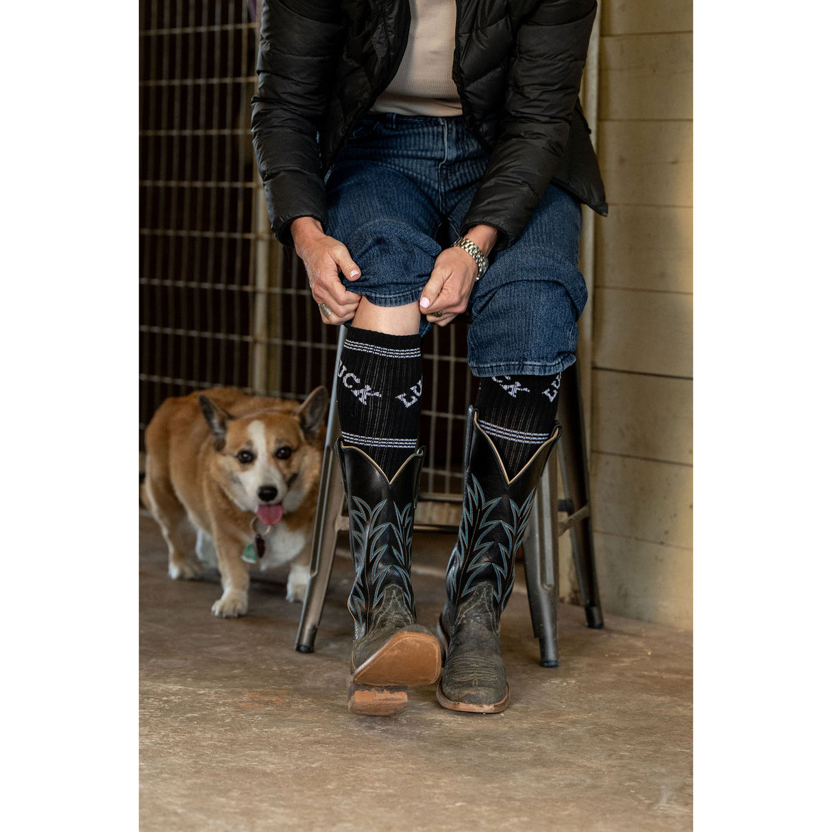 Lucky Chuck Retro Black/White Western Performance Socks