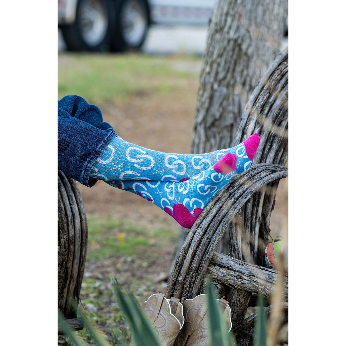 Lucky Chuck High Maintenance Cowgirl Sky Blue Western Performance Socks