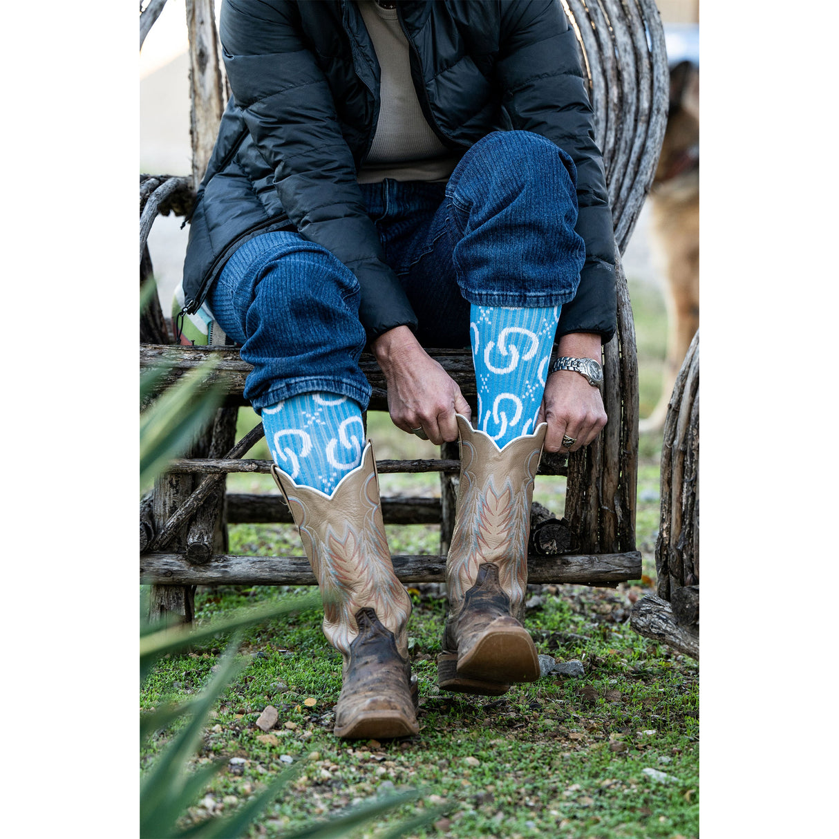 Lucky Chuck High Maintenance Cowgirl Sky Blue Western Performance Socks