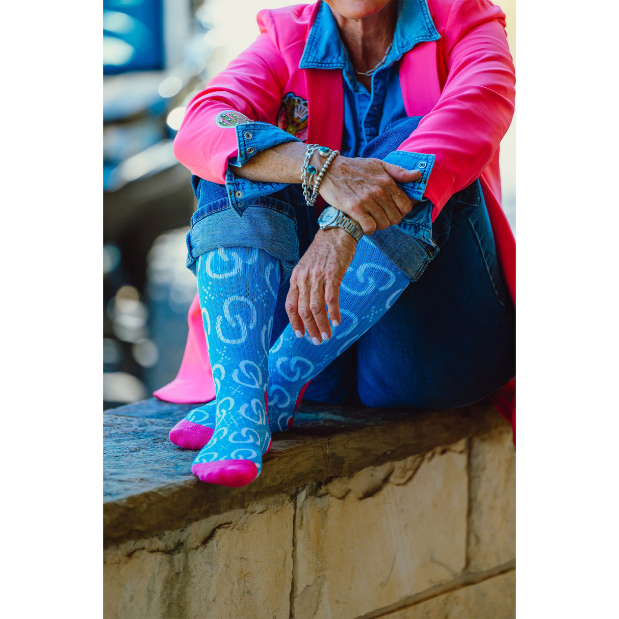 Lucky Chuck High Maintenance Cowgirl Sky Blue Western Performance Socks