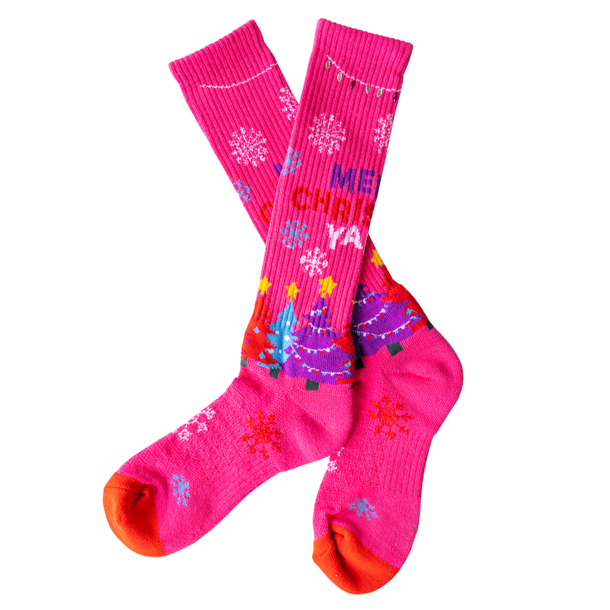 Lucky Chuck Merry Christmas in Hot Pink Western Performance Socks