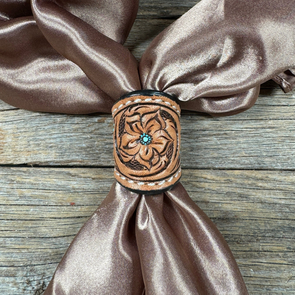 Rodeo Drive Light Oil Floral Leather Wild Rag Slide with Turquoise Accents